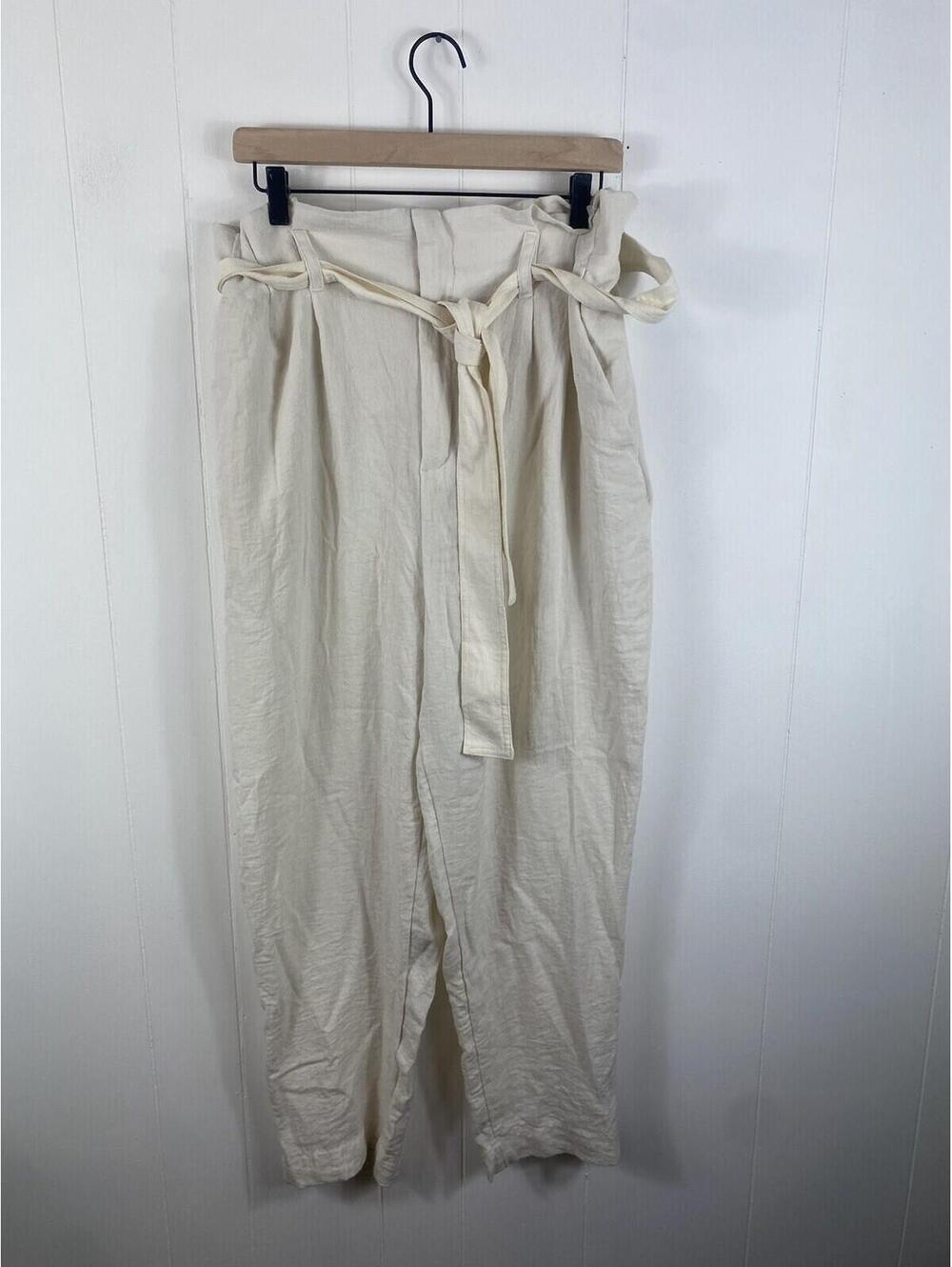 A New Day Womens Pants Ivory Size L Paper Bag Minimalist Work Career Twill